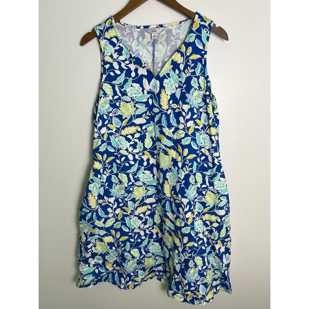 Croft & Barrow WM Small Blue Floral V-Neck Sleeveless Cotton Stretch Shift Dress